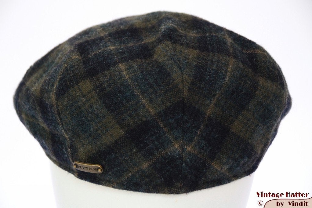 Vintage Platte pet Stetson blauw groen geruit oorwarmer 59, Stetson - Woolrich, Ophalen of Verzenden, 58 of 59 cm (L, 7¼ of ⅜ inch)