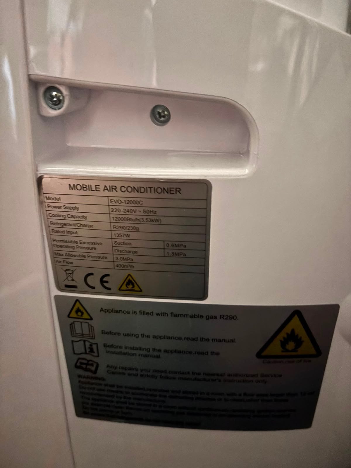 Mobiele airco EVO-12000C met afvoerslang en raamafdichtkit, Witgoed en Apparatuur, Airco's, Ophalen, 3 snelheden of meer, Zo goed als nieuw