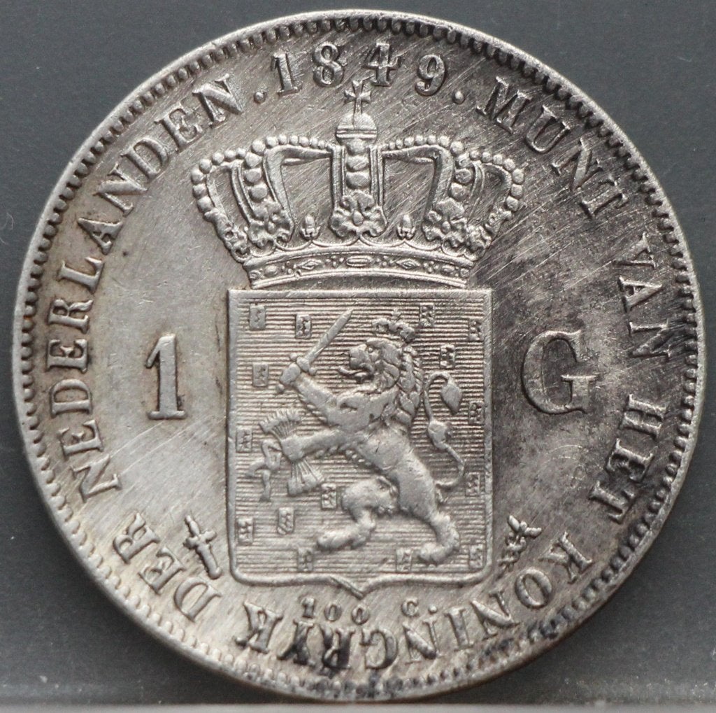 Schaarse 1 gulden 1849 Willem 2, 1 gulden, Verzenden, Zilver, Losse munt