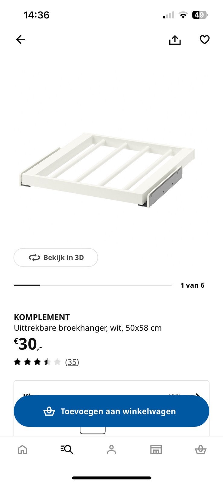Pax komplement plank + broekhanger, Ophalen, 50 tot 75 cm, 50 tot 100 cm, Minder dan 100 cm