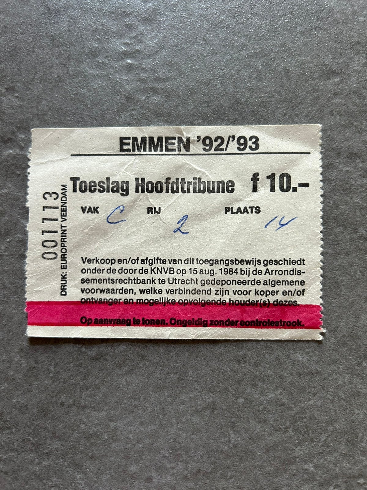 EMMEN - NAC 17-10-92 ticket, Verzamelen, Sportartikelen en Voetbal, Ophalen of Verzenden, Gebruikt, NAC Breda, Overige typen