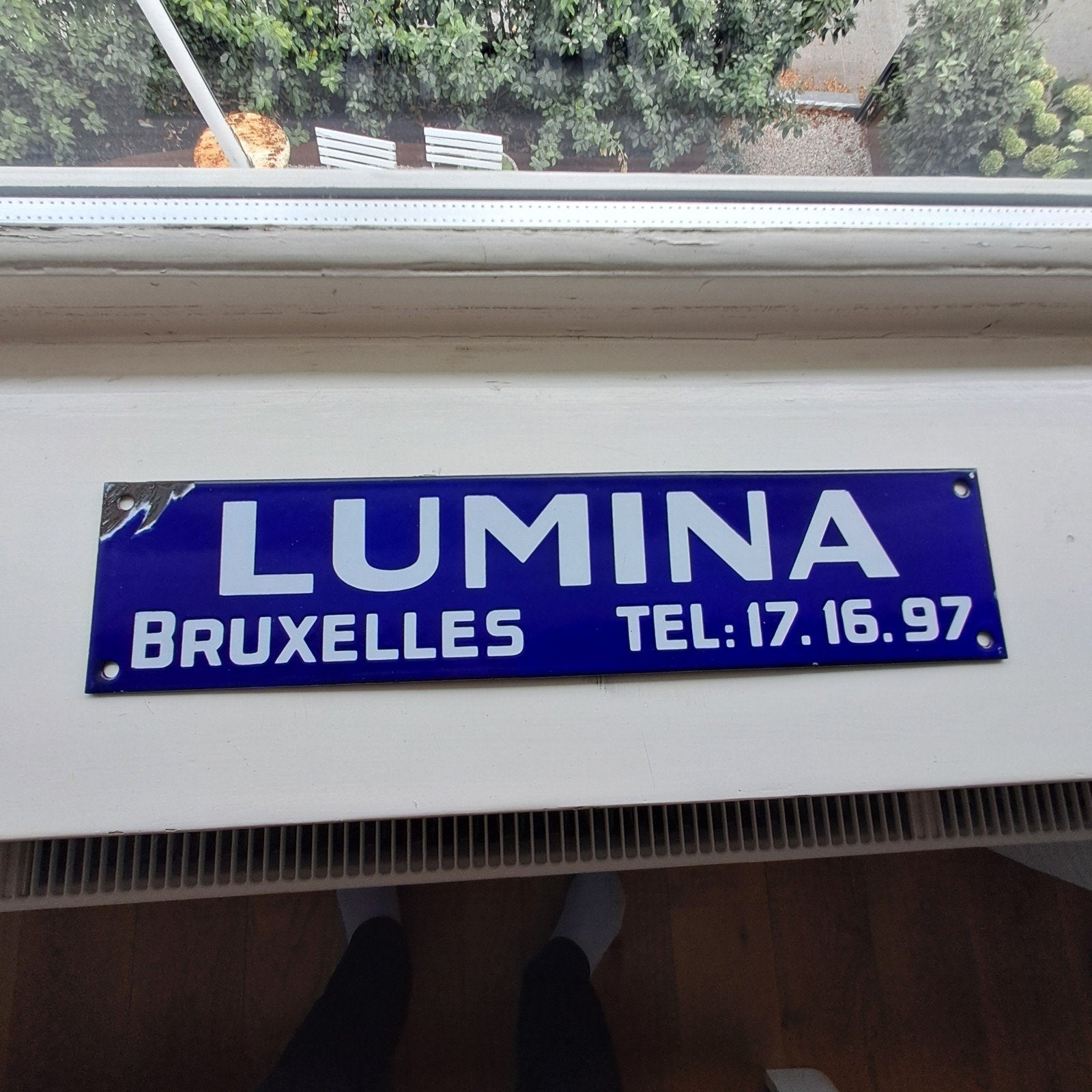 lumina lampen België - emaille reclamebord, Ophalen of Verzenden, Gebruikt, Reclamebord