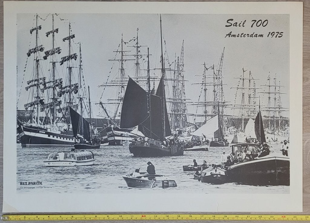 Vintage poster 50 jaar Sail 1975,65x46cm,Amsterdam 700 jaar., Gebruikt, Rechthoekig Liggend, Ophalen of Verzenden, A1 t/m A3
