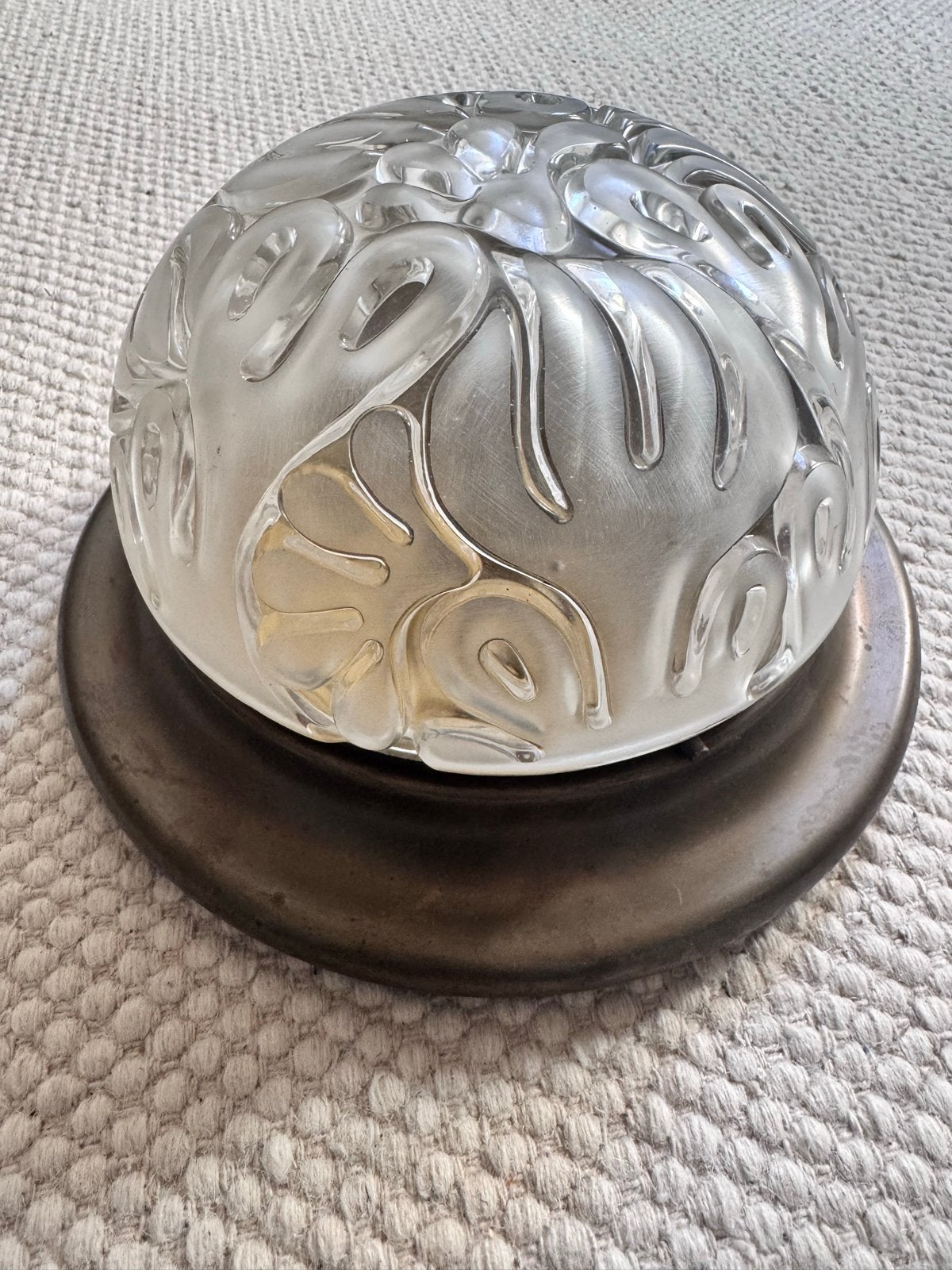 Vintage Plafondlamp met Glazen Kap - Art Deco Stijl, Ophalen, Gebruikt, E27 (groot), Plafondlamp