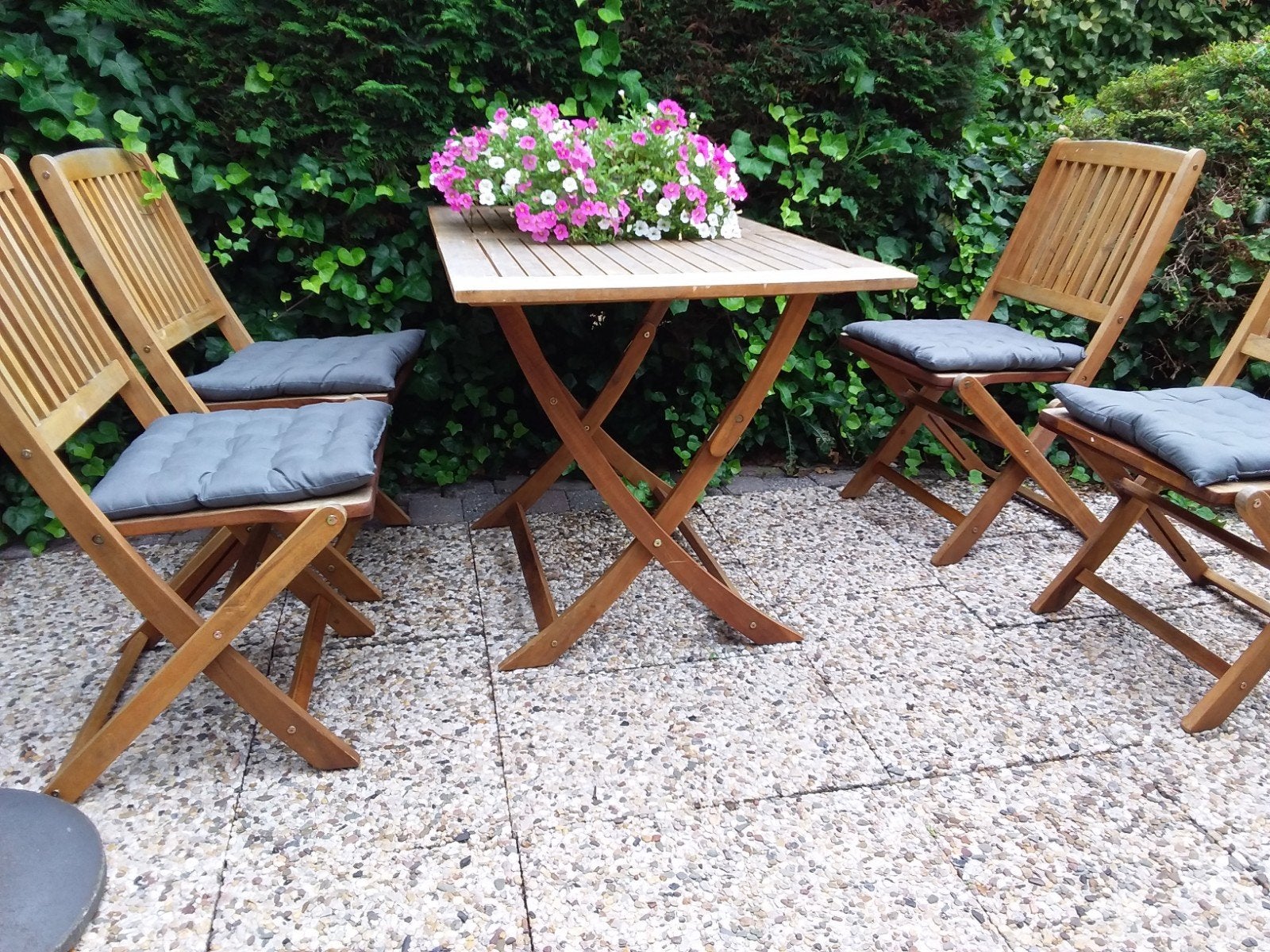 Acacia houten tuinset met kussentjes, Ophalen, 4 zitplaatsen, Gebruikt, Tuinset