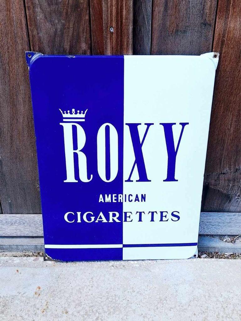 Top emaille bord Roxy American Cigarettes🚬, Reclamebord, Gebruikt, ., Ophalen of Verzenden
