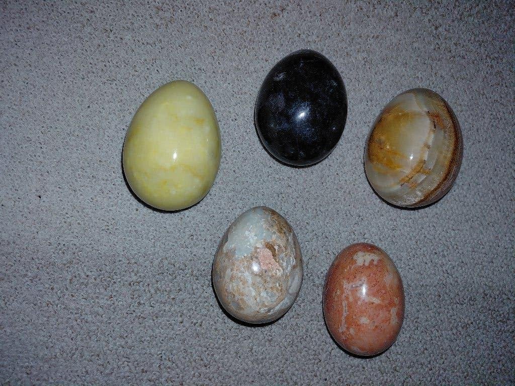 Set van 5 natuursteen eieren onyx en andere edelsteen, Ophalen of Verzenden, Gebruikt