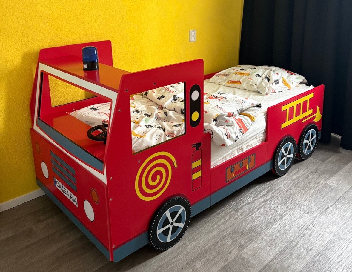 Brandweerauto kinderbed met licht en geluid, Ophalen, 85 tot 100 cm, Zo goed als nieuw, Lattenbodem