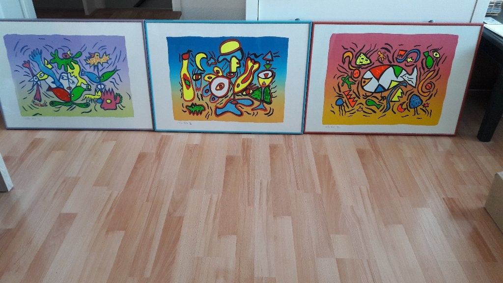 Kleurrijke Zeefdrukken van Viola Holt  3 stuks, Gelimiteerde oplage, Ophalen, Overige onderwerpen, Zeefdruk