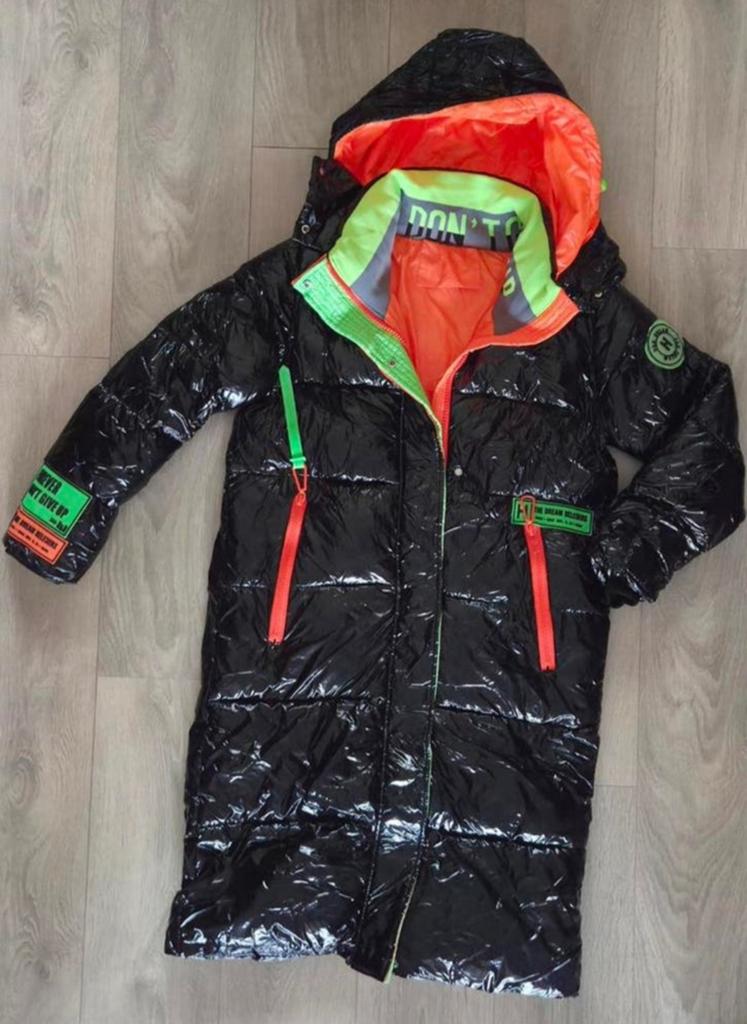 Winterjas zwart met neon maat L, Ophalen of Verzenden, Nieuw, Maat 38/40 (M), Zwart