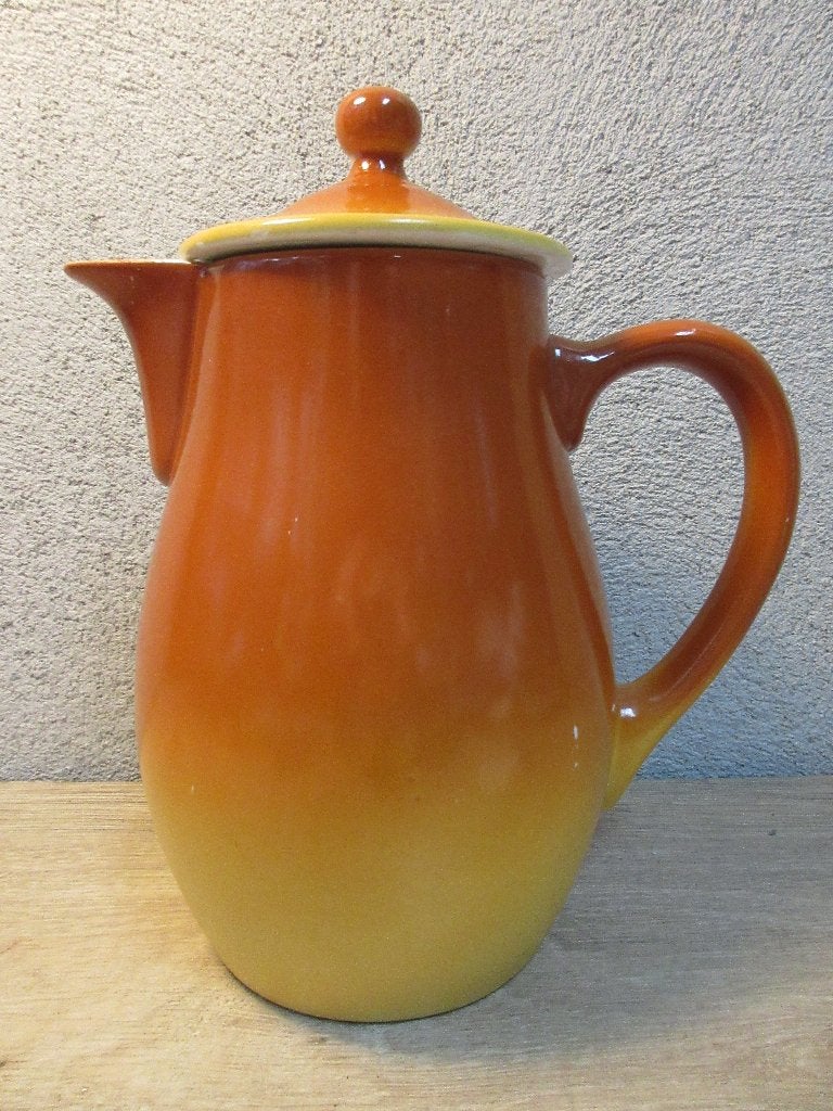 Vintage oranje gevlamde para feu le sphinx koffiepot theepot, Ophalen of Verzenden, Overige materialen, Overige stijlen, Bord(en)
