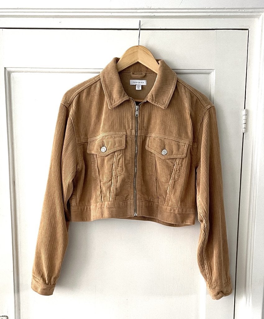 Topshop Cropped Ribcord Jasje, Kleding | Dames, Verzenden, Beige, Topshop, Zo goed als nieuw