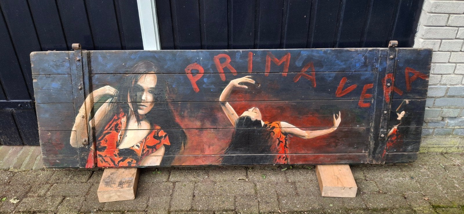 Geschilderd portret op houten venster - 'Primavera', Antiek en Kunst, Ophalen