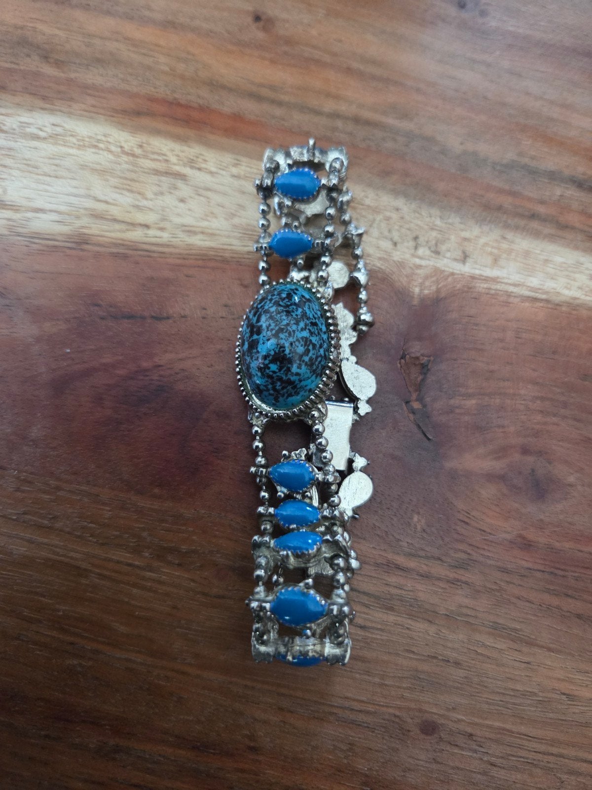 Vintage armband met turquoise stenen, Ophalen, Overige materialen, Gebruikt, Blauw