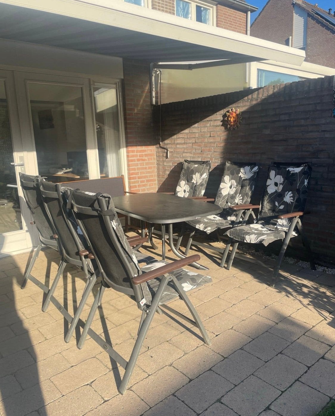 6 tuinstoelen, 6 tuinkussens en tuintafel., Tuin en Terras, Tuinsets en Loungesets, Ophalen, Gebruikt