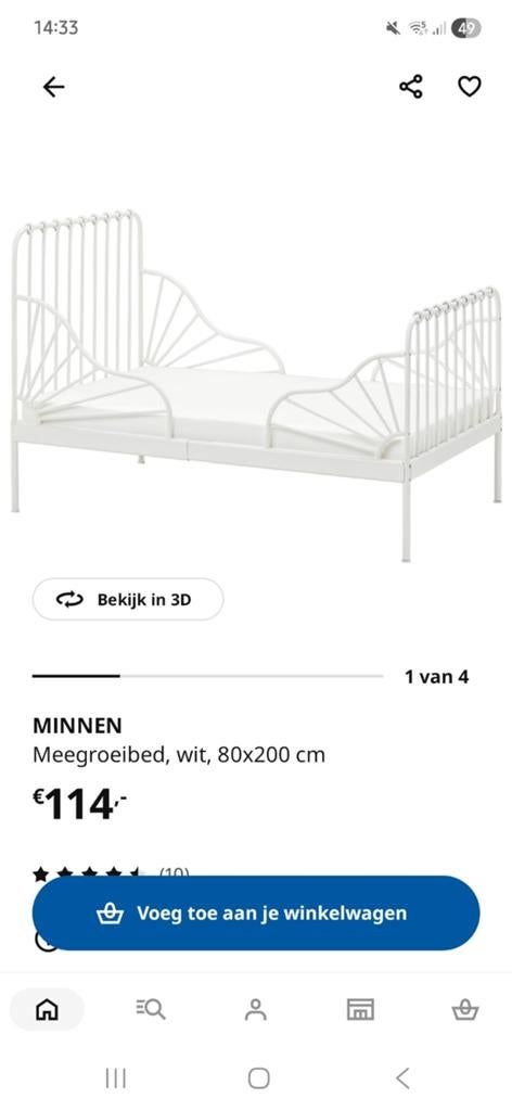 Ikea meegroeibed Minnen, Kinderen en Baby's, Kinderkamer | Bedden, Gebruikt, 180 cm of meer, 70 tot 85 cm, Lattenbodem, Ophalen
