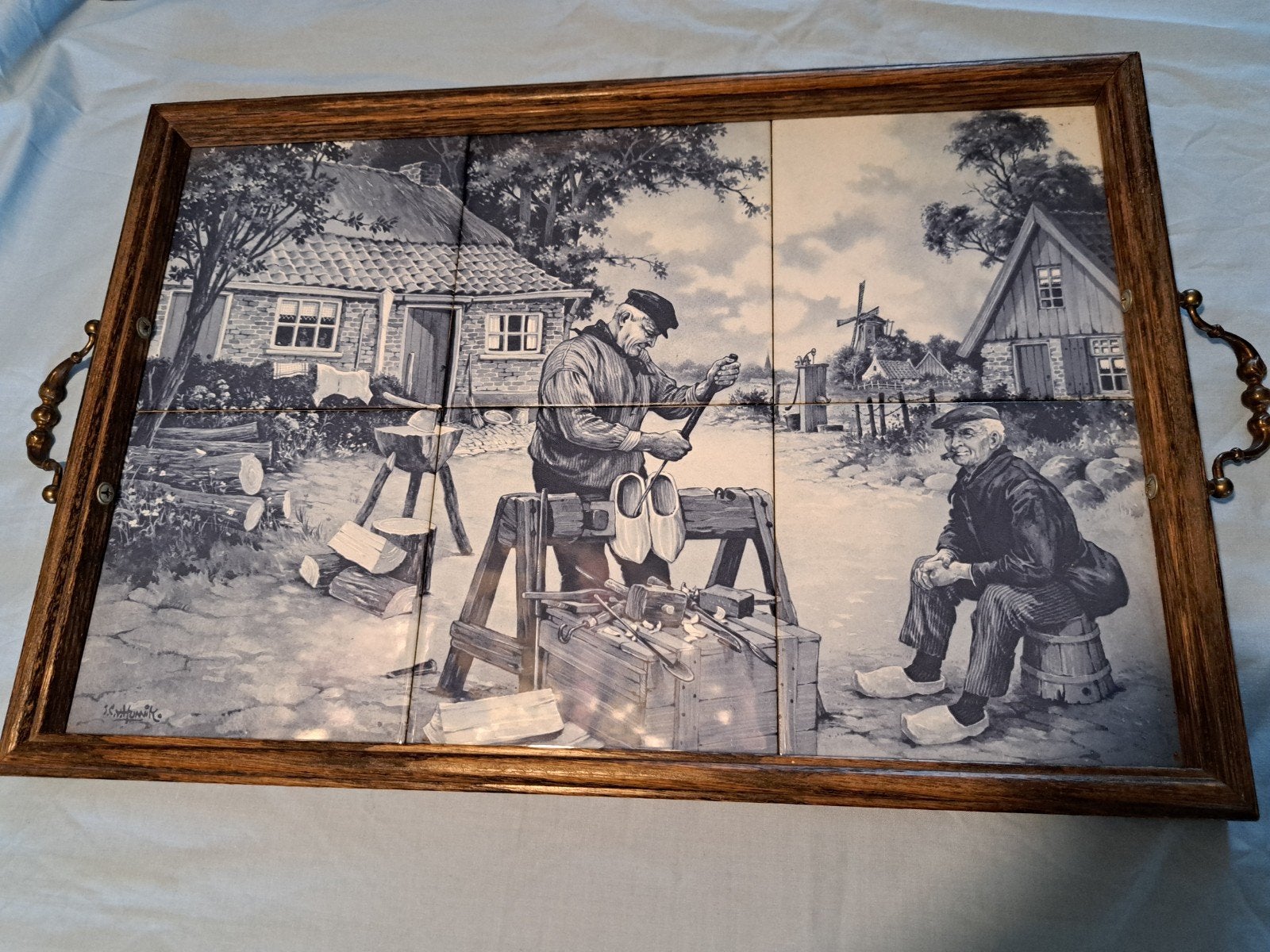 Vintage dienblad met Hollands tafereel klompenmaker, Ophalen