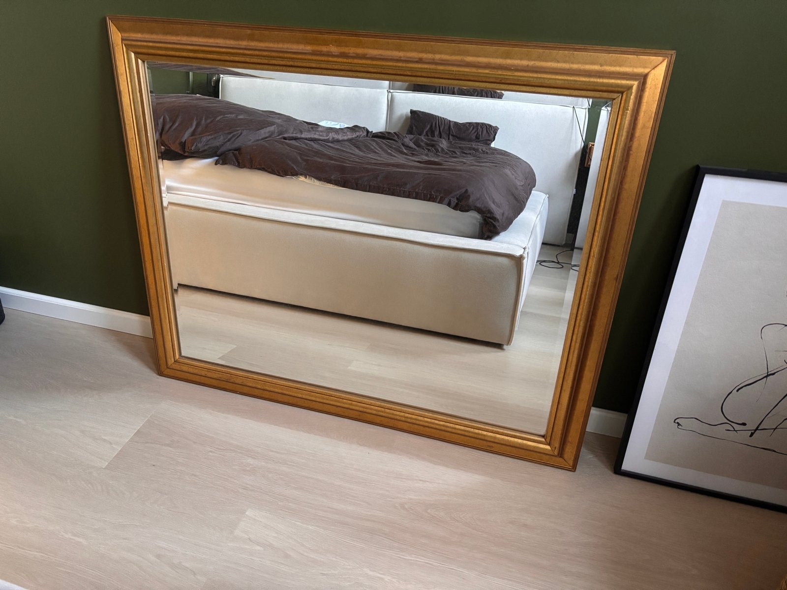 Grote spiegel met gouden lijst, Huis en Inrichting, Ophalen, Gebruikt, 100 tot 125 cm, Minder dan 100 cm