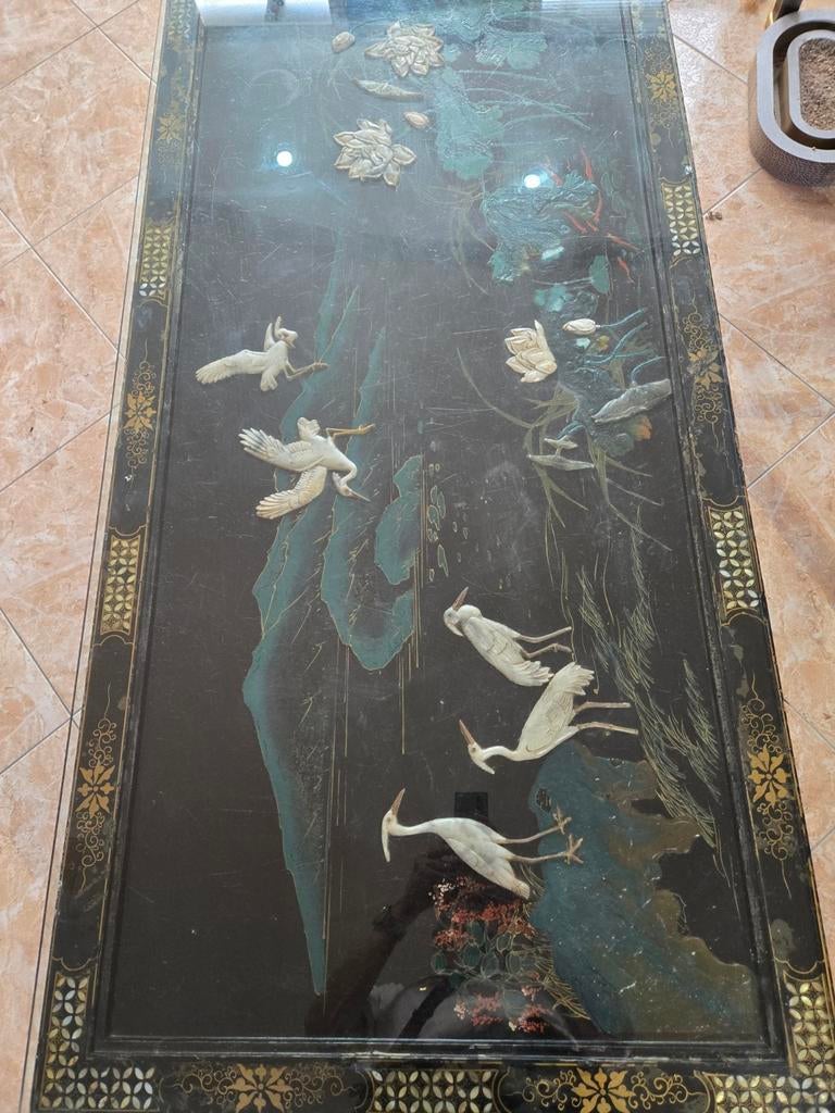 Antieke Chinese Salontafel met Kraanvogels en Parelmoer, Ophalen