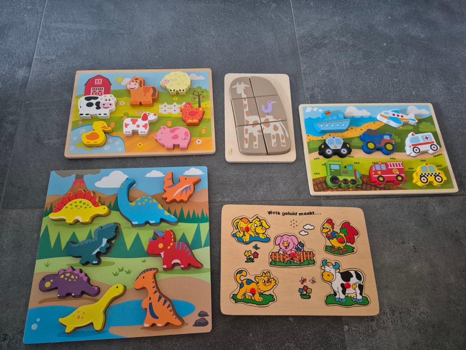 Diverse houten puzzels - boerderij, dino, voertuigen, Ophalen, 2 tot 4 jaar, Gebruikt, Van hout