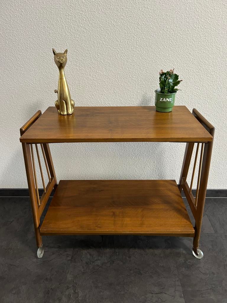 Jaren 60 vintage teak houten trolley, Ophalen, Gebruikt, 50 tot 100 cm, Teakhout