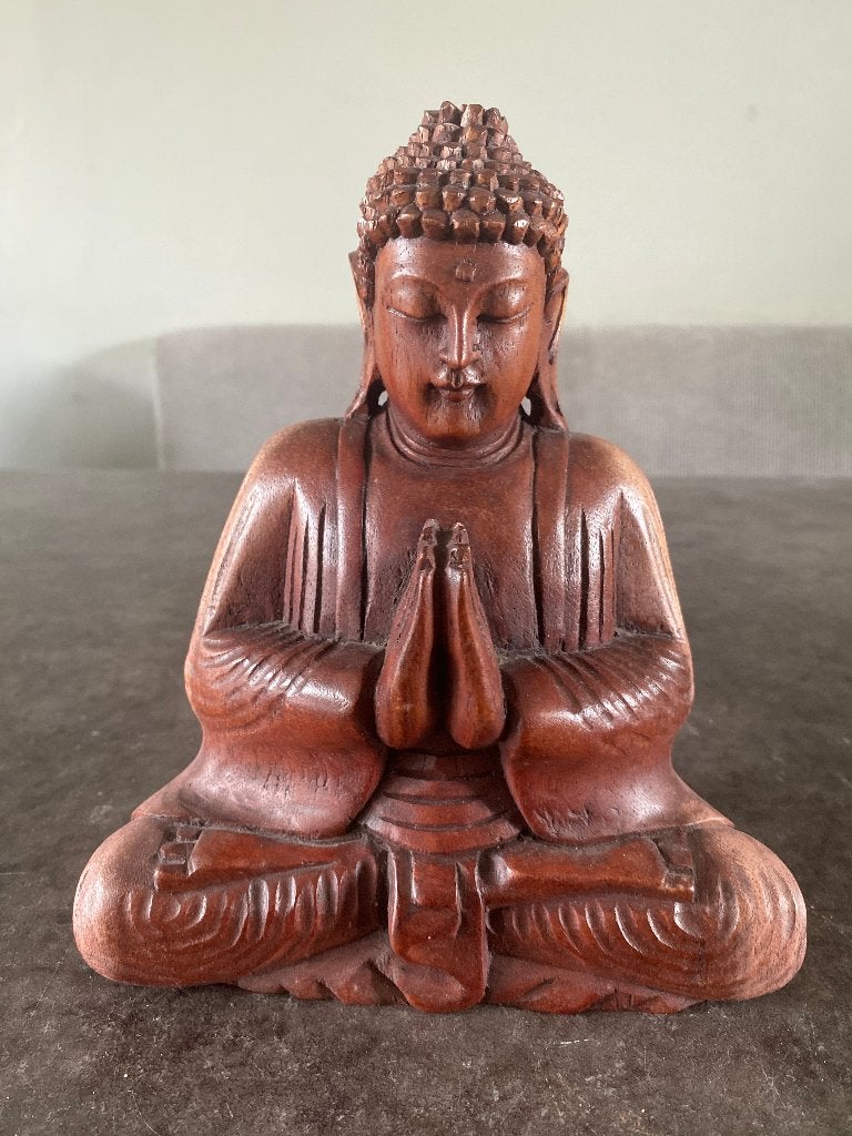 Handgemaakt Suar Hout Namaste Boeddha Beeld 21 cm, Nvt particulier, Ophalen of Verzenden, Zo goed als nieuw, Nvt particulier