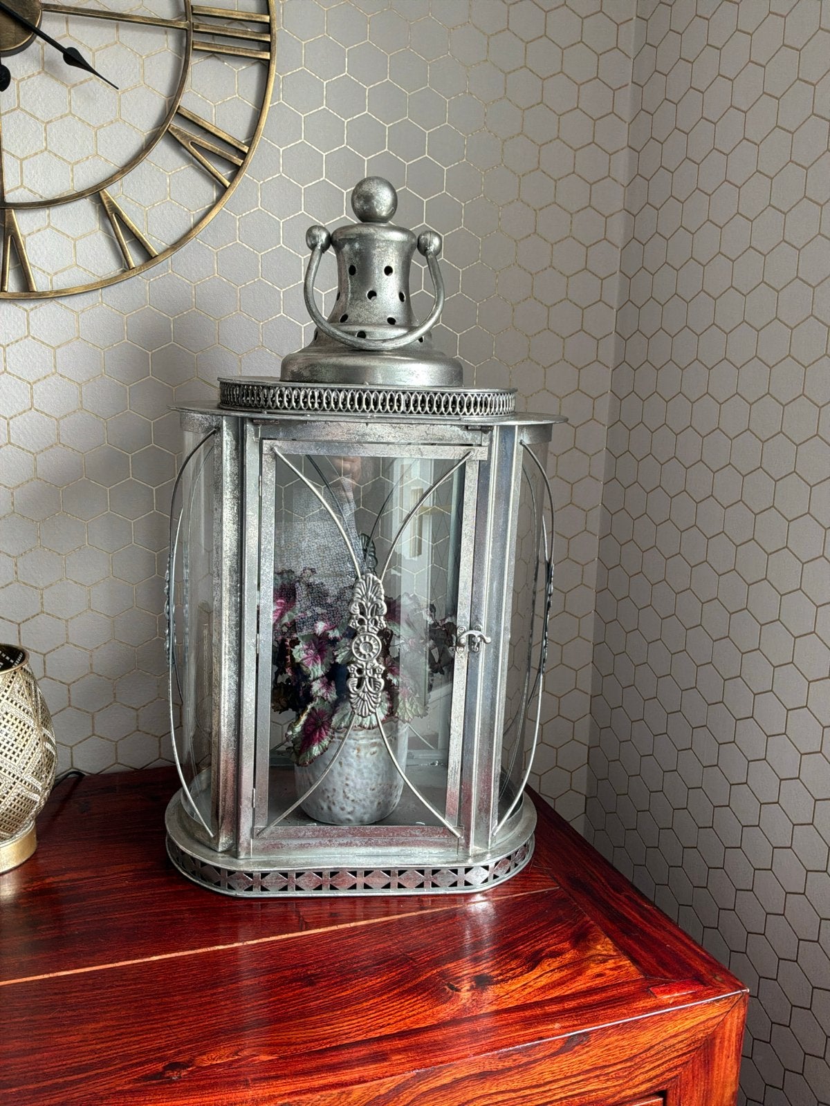 Stijlvol windlicht van Lifestyle Home Collection, Ophalen, Zo goed als nieuw, Zilver, Metaal