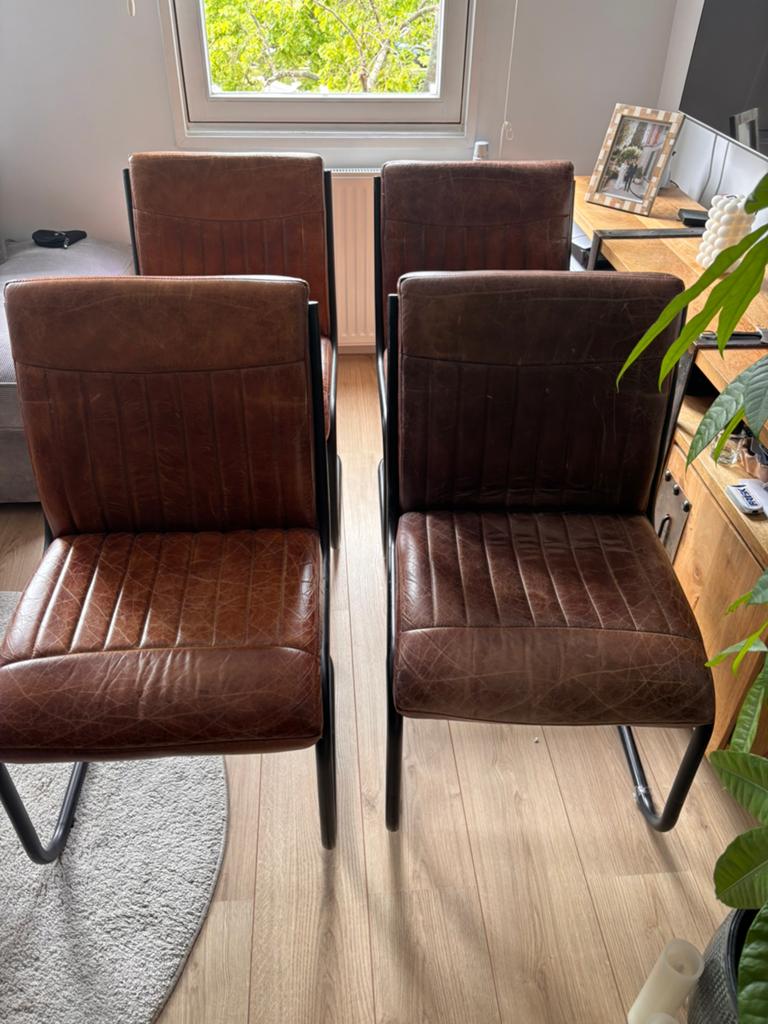 Industrial Leather Cantilever Chairs, Huis en Inrichting, Stoelen, Twee, Bruin, Leer, Ophalen of Verzenden