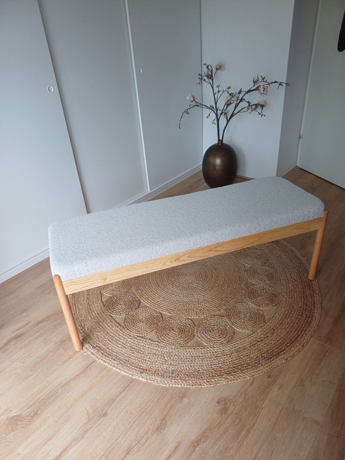 ( boucleachtige) stoffen bankje als nieuw!!, Ophalen, Zo goed als nieuw, Rechthoekig, 125 cm of meer