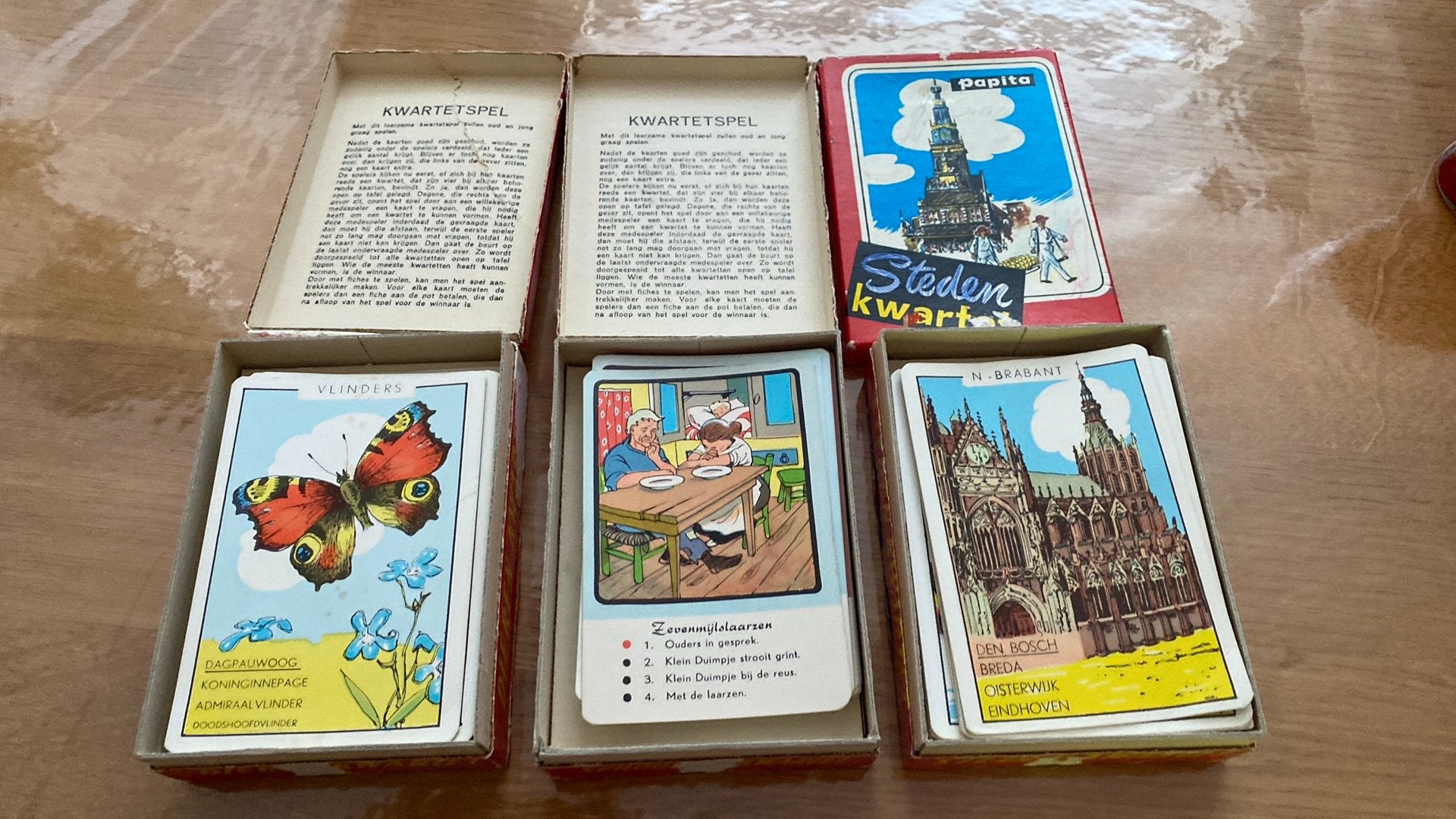 3 Vintage Papita Kwintet Spellen: Dieren, Sprookjes, Steden, Drie of vier spelers, Ophalen of Verzenden, Gebruikt