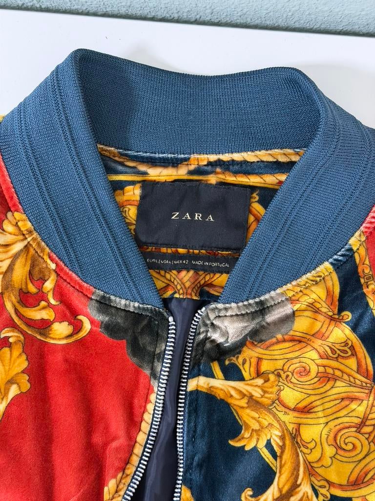 Zara Man Velvet Bomber Jacket Baroque L design jack vest, Maat 52/54 (L), Blauw, Ophalen of Verzenden, Zo goed als nieuw