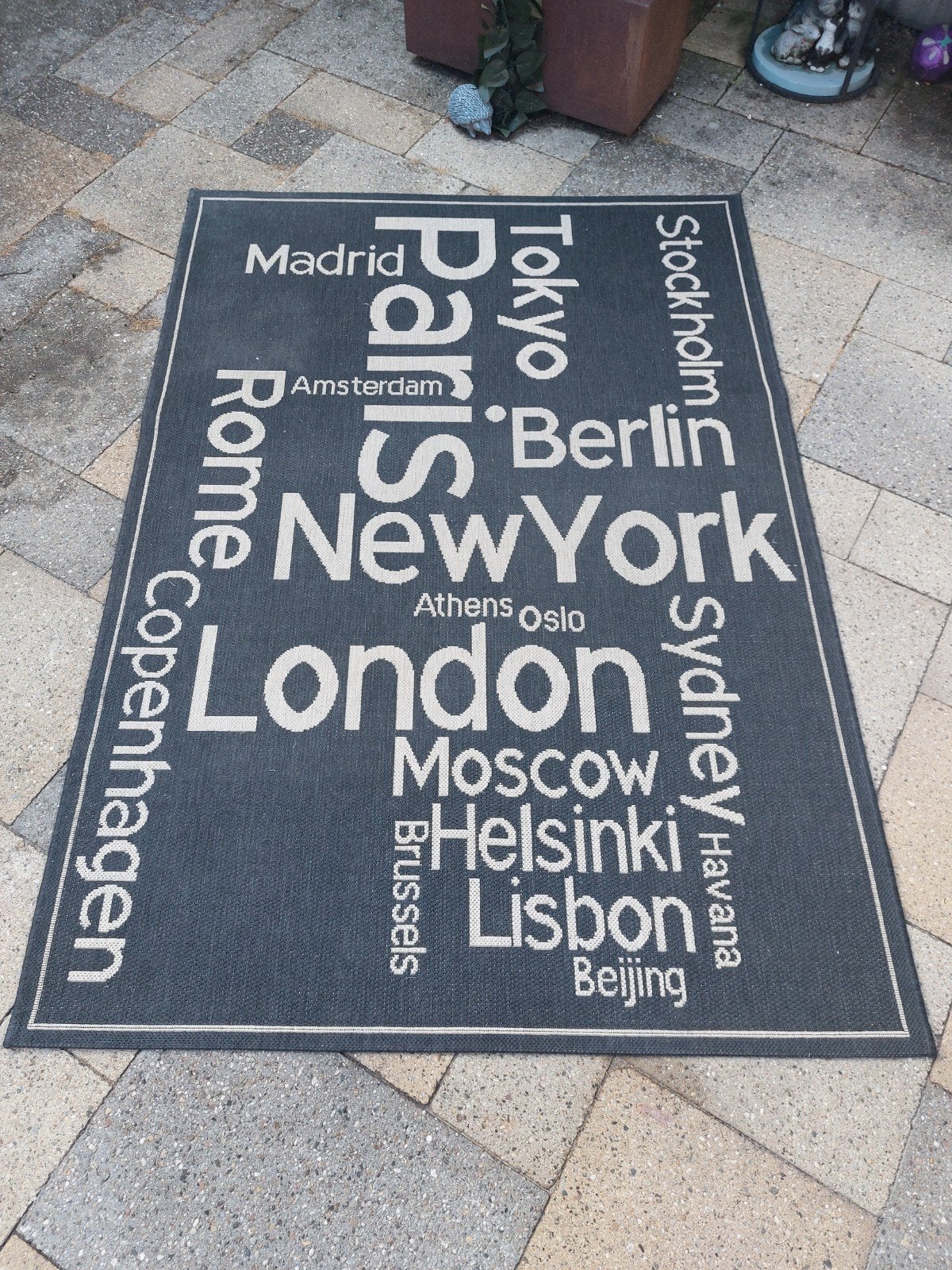 Sisal-look vloerkleed 'City' met stadsnamen, Ophalen, Gebruikt, 100 tot 150 cm, Modern, Wereldstad, Sisal-look