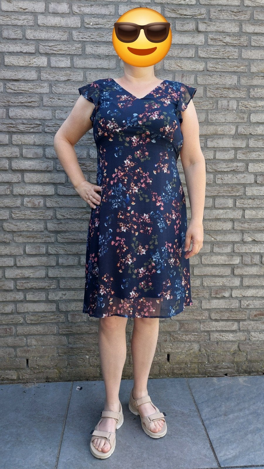Blauwe A-lijn jurk met bloemen print v-hals maat 40, Kleding | Dames, Maat 38/40 (M), Jessica, Blauw, Ophalen of Verzenden