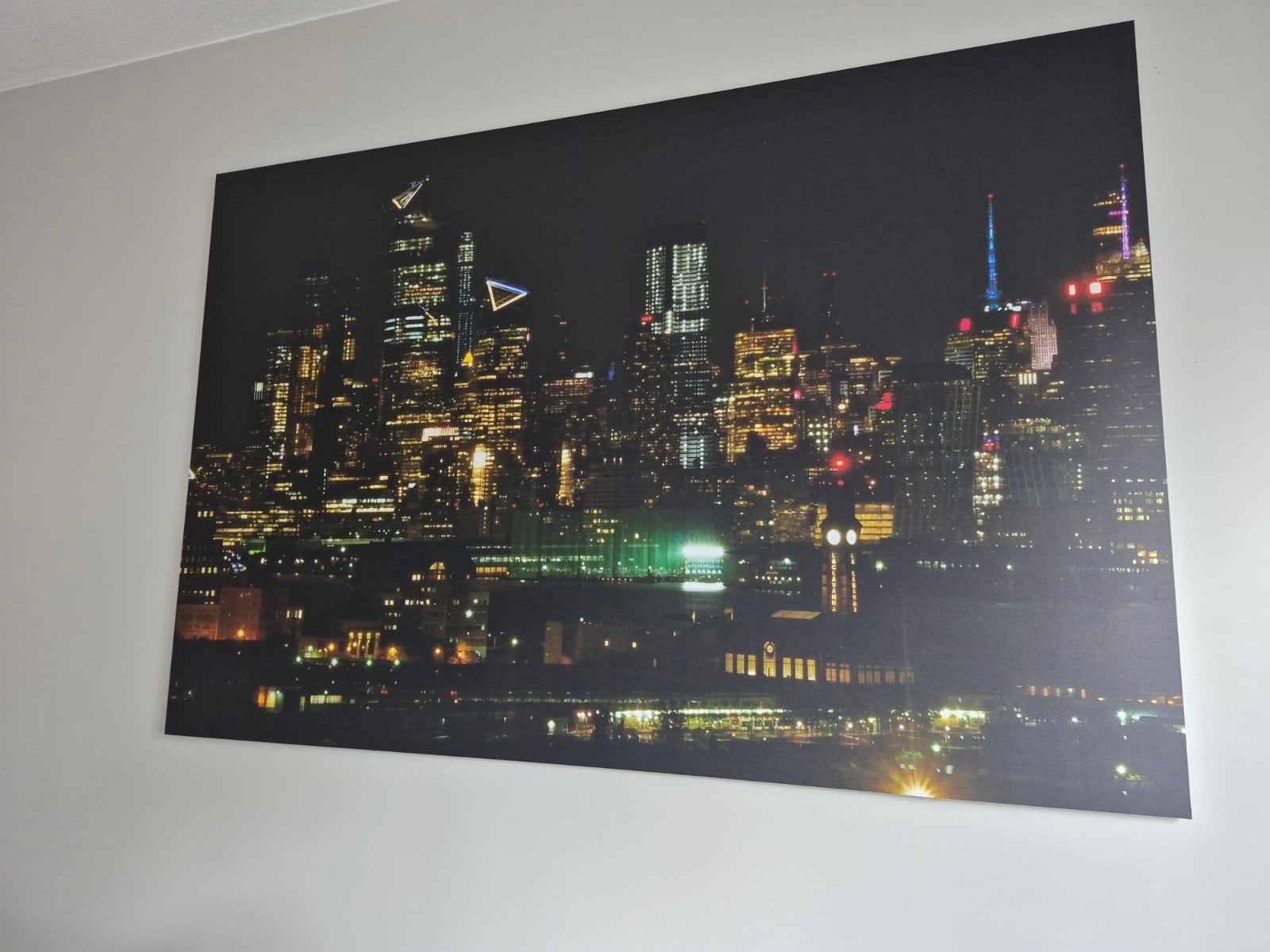 Skyline Manhattan by night, Ophalen, 125 cm of meer, Zo goed als nieuw, Foto of Poster