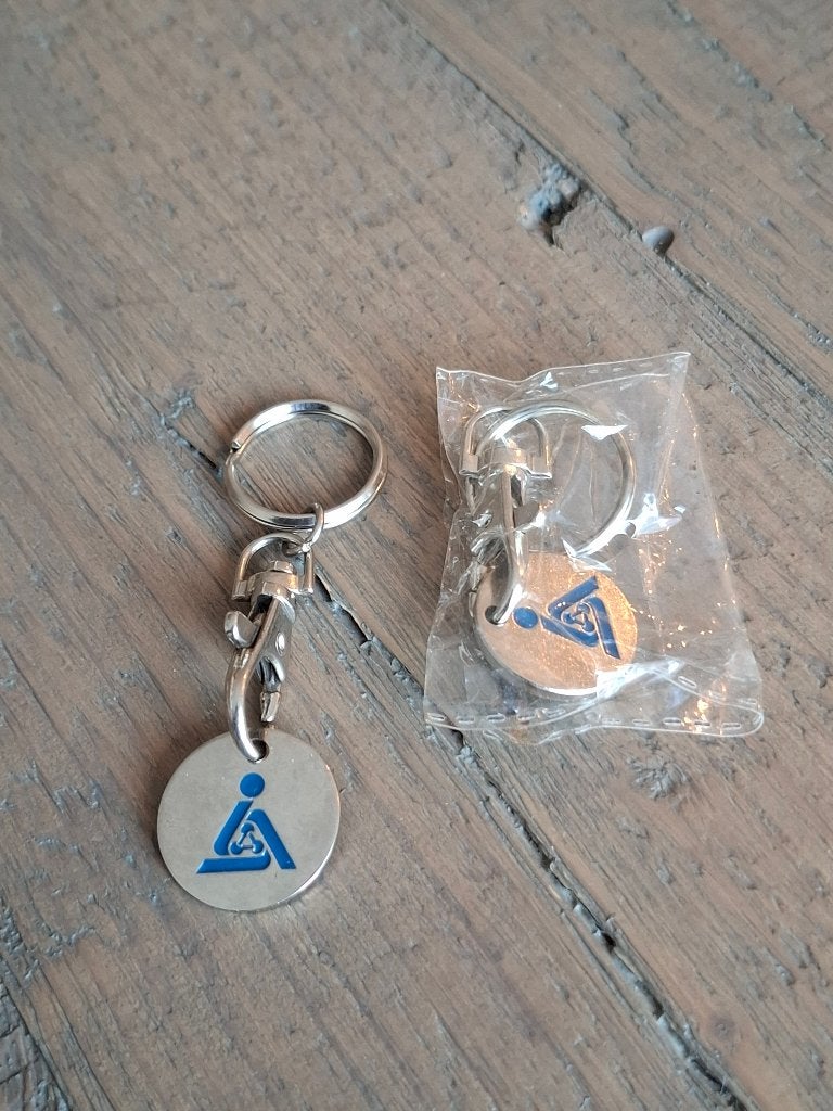 2 x winkelwagenmuntje sleutelhanger Alzheimer Onderzoek, Ophalen of Verzenden