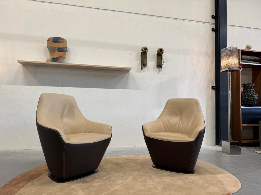 2 Leolux Cantate Draai fauteuil Ceras Leer Design stoel, Huis en Inrichting, Fauteuils, Ophalen of Verzenden, 50 tot 75 cm, Pode Evidence