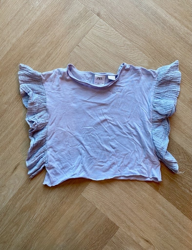 Z.g.a.n. Blauw shirt / top met volants / ruffles, Zara, 104, Kinderen en Baby's, Kinderkleding | Maat 104, Meisje, Ophalen of Verzenden