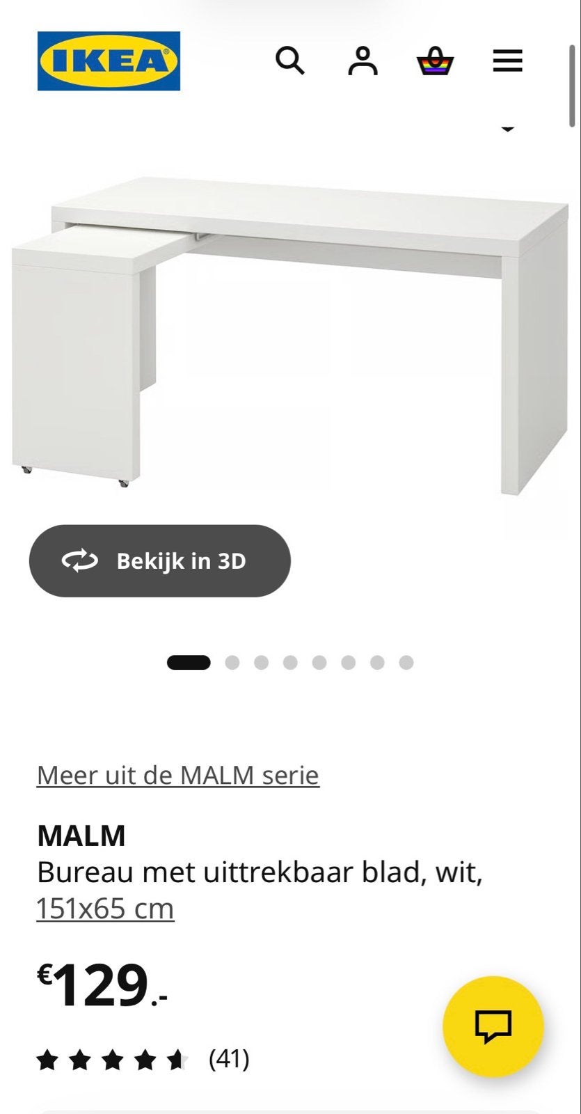 IKEA MALM Bureau met uittrekbaar blad, wit - compleet, Ophalen, Demontabel, Gebruikt, Spaanplaat of MDF