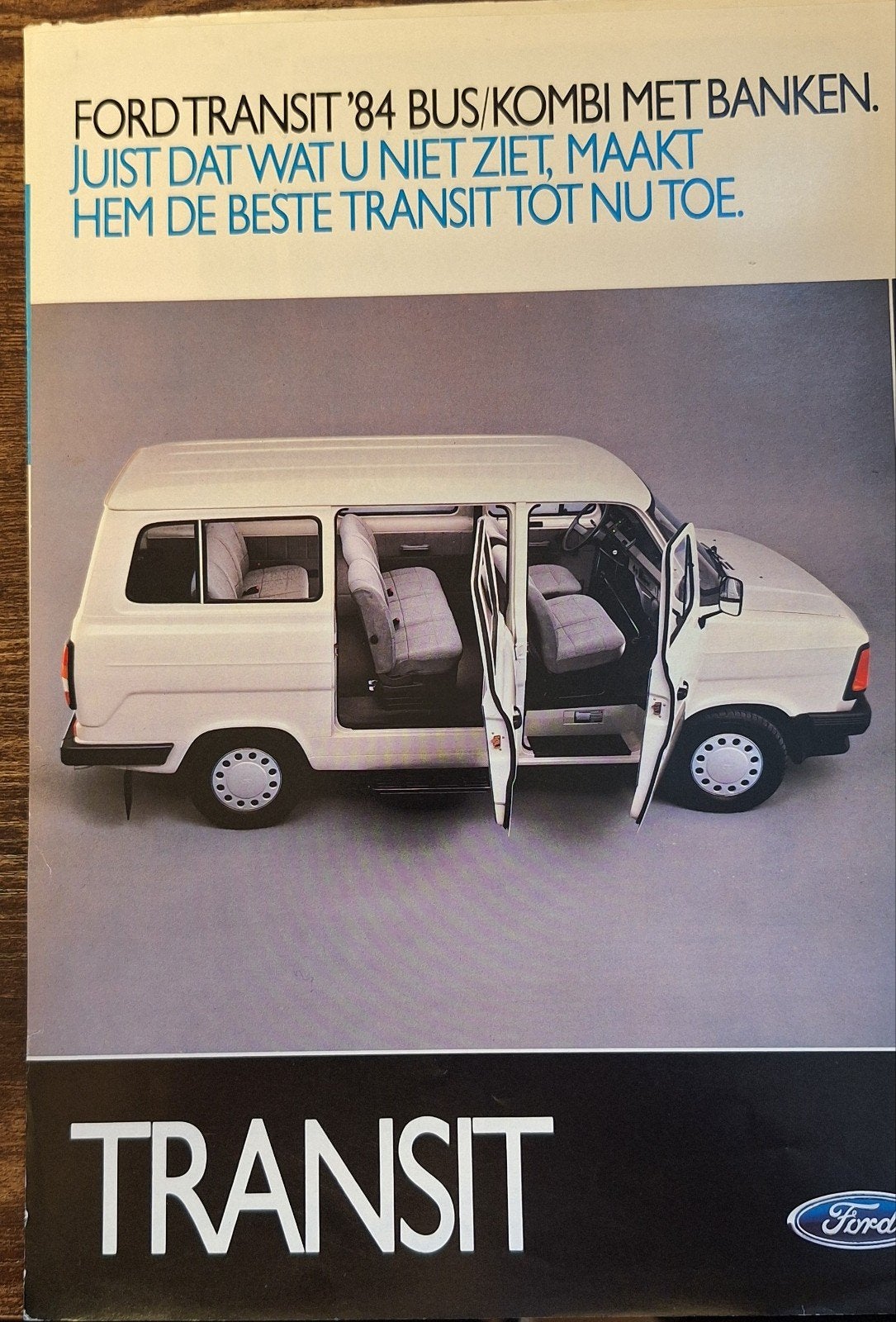 Ford Transit '84 Bus/Kombi met Banken - Originele Brochure, Ophalen of Verzenden, Zo goed als nieuw, Ford, Ford Motor Company