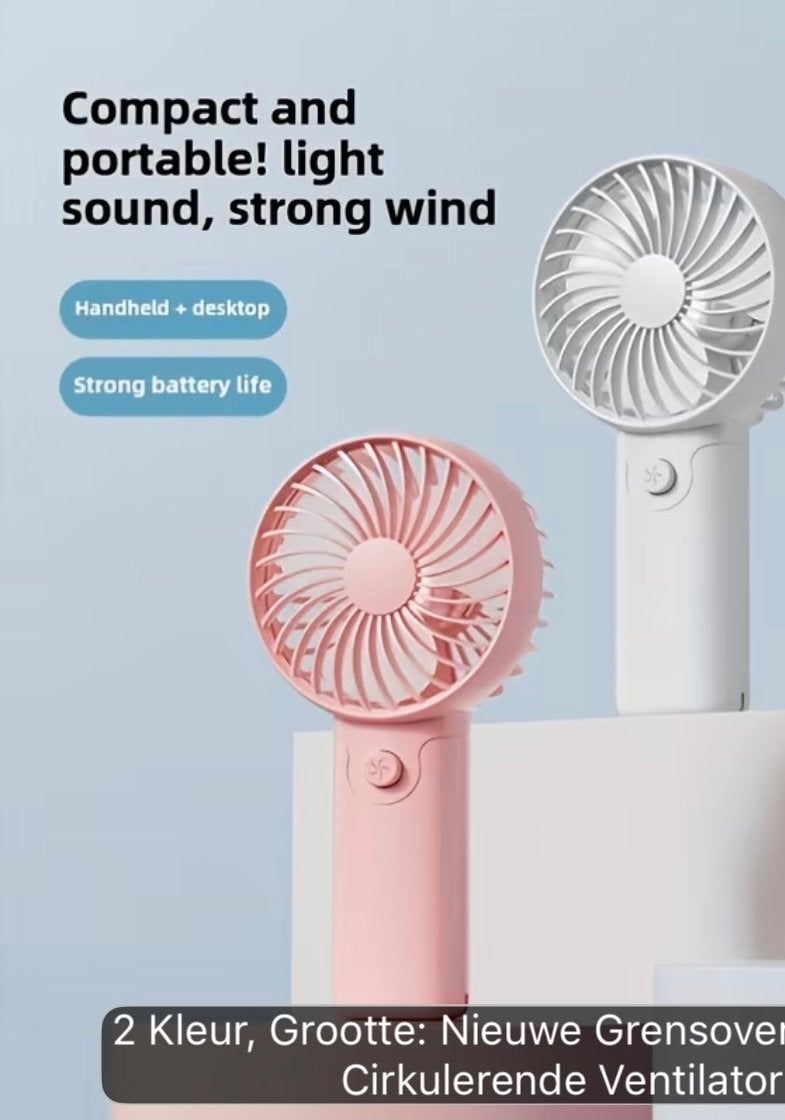 Compacte draagbare ventilator - wit en roze, Witgoed en Apparatuur, Ventilatoren, Nieuw, Tafelventilator, Ophalen of Verzenden
