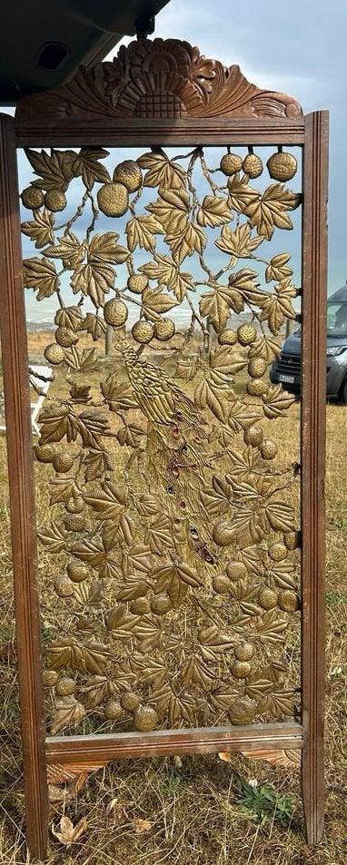 Decoratief panelen, koperen, met pauw en bladeren, Antiek en Kunst, Ophalen of Verzenden
