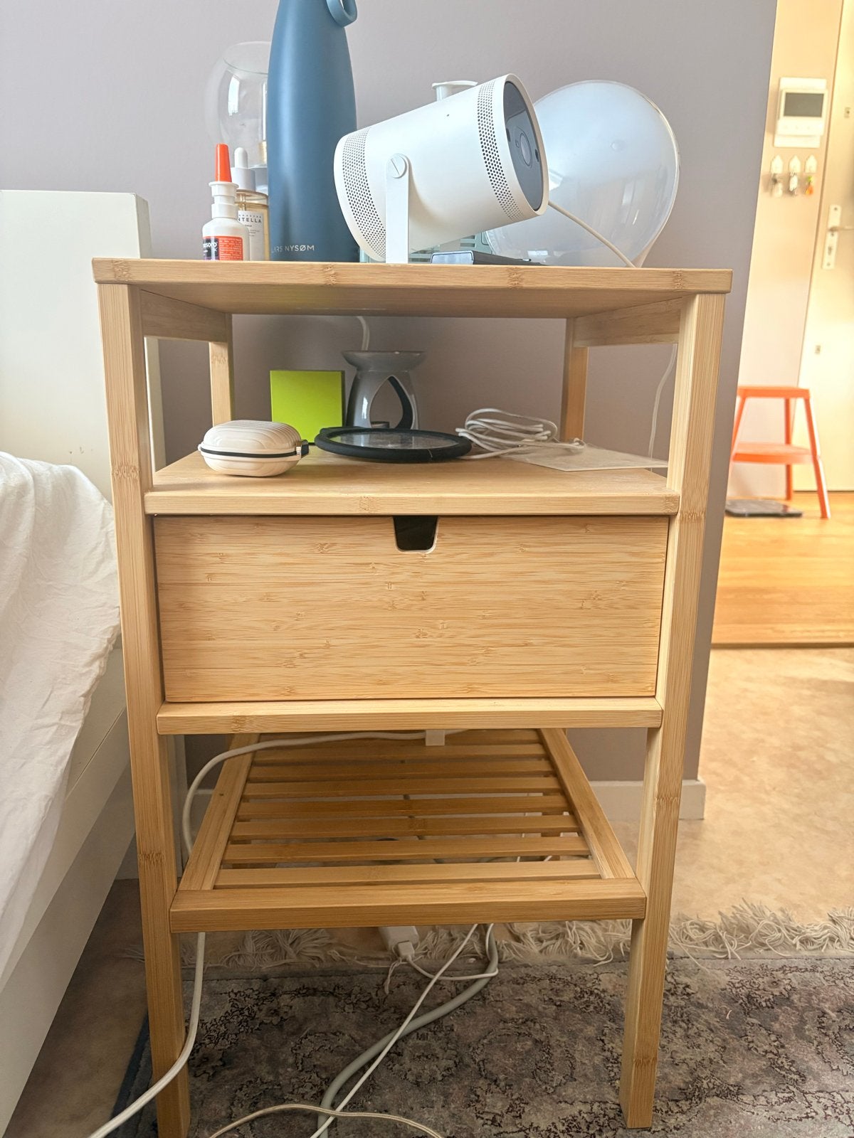 IKEA NORDKISA nachtkastje bamboe 40x40cm, Ophalen, Minder dan 45 cm, 55 tot 70 cm, Zo goed als nieuw