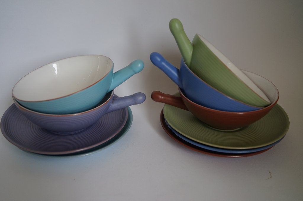 vintage 5x soepkom schotel keramiek 't vuur driehoek unum?, Huis en Inrichting, Keuken | Servies, Gebruikt, Keramiek, Ophalen of Verzenden