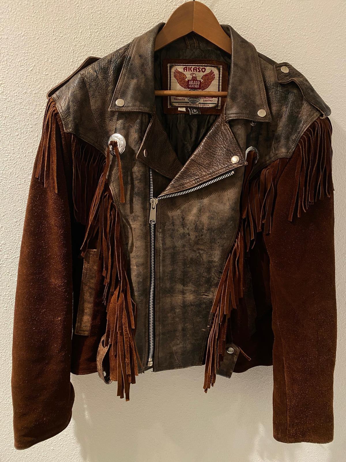Vintage Akaso Cowboy Bikerjack – Ultimate Statement Piece, Bruin, Vintage, Vintage, Ophalen of Verzenden