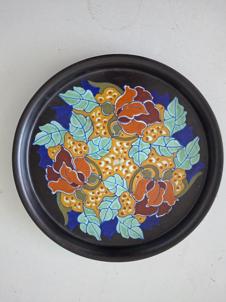 Antiek Regina Gouda plateel bord – Lotus art nouveau, Antiek en Kunst, Ophalen of Verzenden
