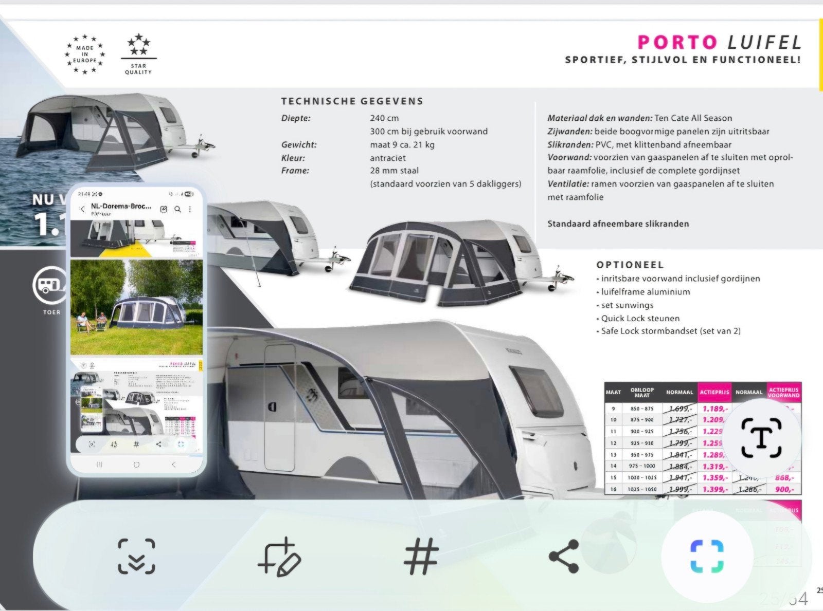Dorema Porto Voorwand Maat 9 - Nieuw met weeffoutje, Caravans en Kamperen, Ophalen of Verzenden