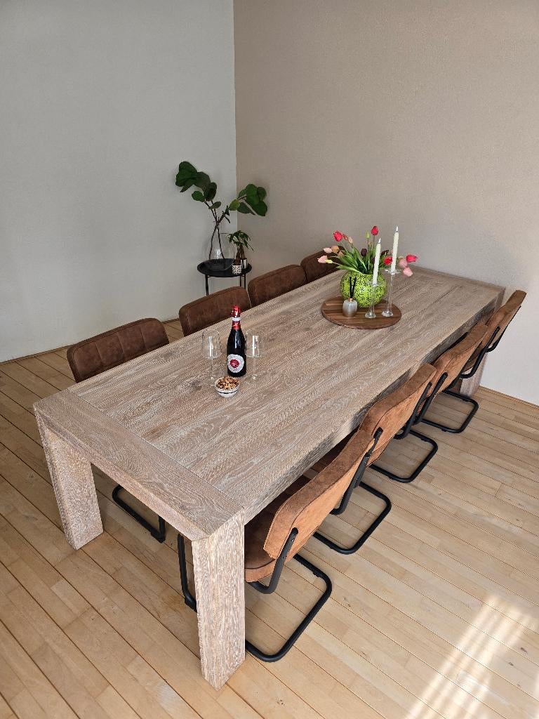 Prachtige robuuste eettafel / dining table, Ophalen, Eikenhout, 200 cm of meer, 50 tot 100 cm