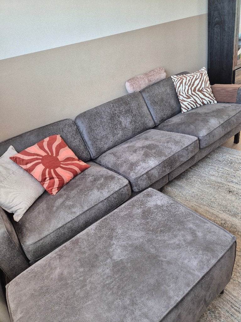 Microleder bank + hocker van Pronto Wonen, Ophalen, 250 tot 300 cm, Driepersoons, 75 tot 100 cm