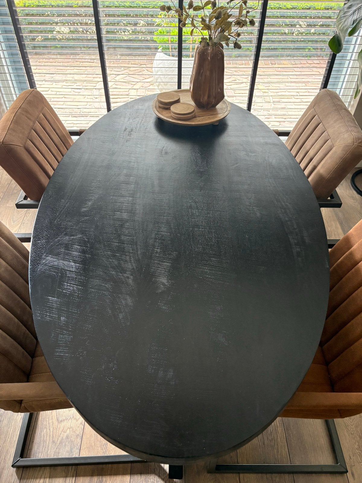 Ovale eettafel met 4 stoelen - 160x90 cm, Huis en Inrichting, Tafels | Eettafels, Ophalen, Gebruikt, 50 tot 100 cm, 150 tot 200 cm