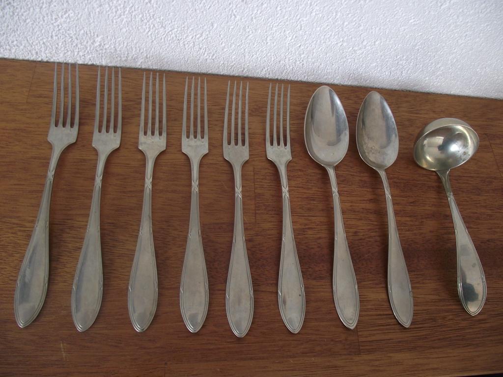 9 stuks vintage Wellner Alpacca kruisband bestek 1910 p stuk, Antiek en Kunst, Ophalen of Verzenden